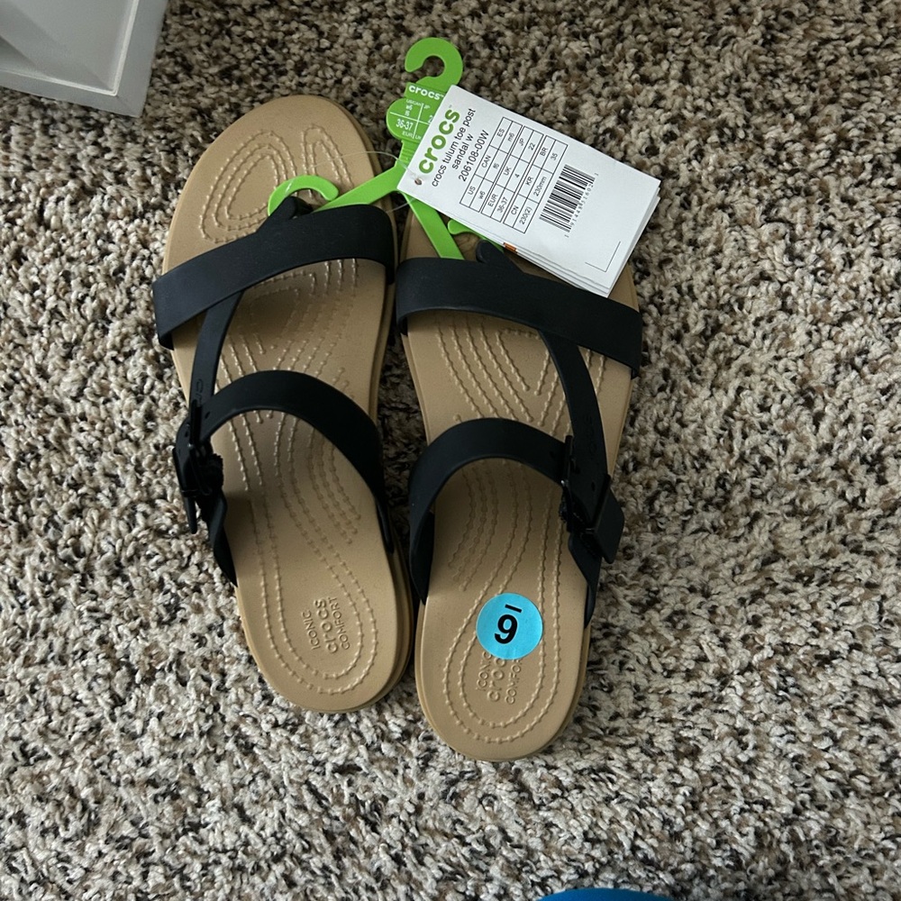 CROCS Black and Tan Sandals